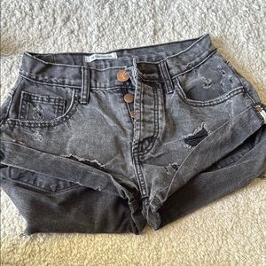 One Teaspoon Distressed Black Denim Shorts